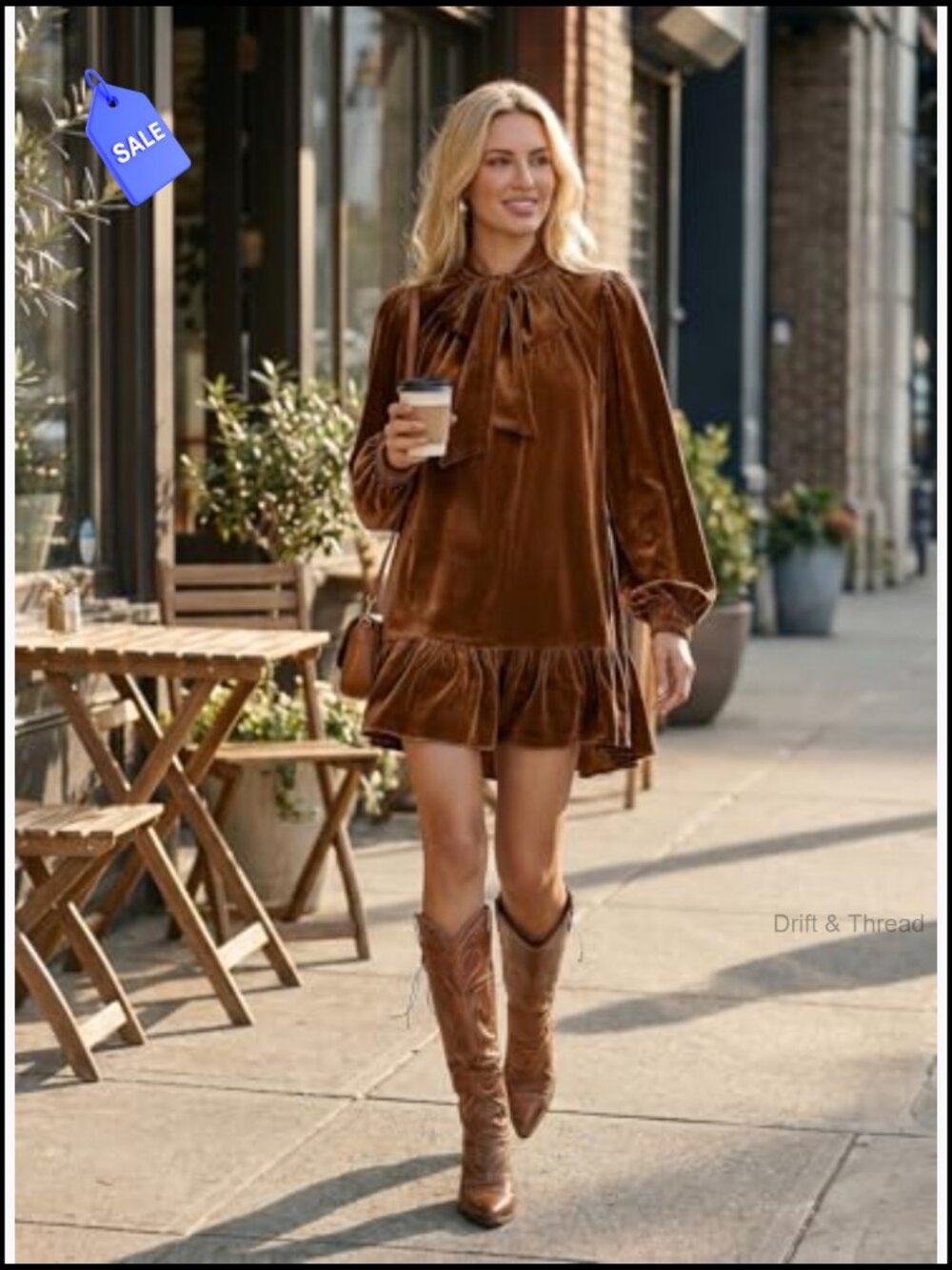 Long Sleeve Tie Neck Ruffle Hem Babydoll Mini Dress Casual Shift Dress - Picture 4 of 5